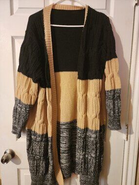 Cable Knit Long Cardigan | Women's 3XL | Open Front Cozy Duster Sweat